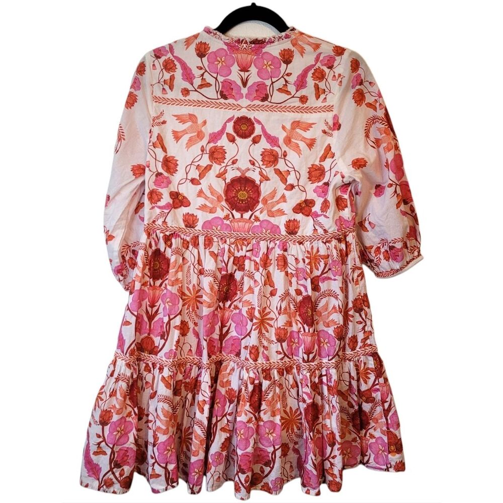 Label Ritu Kumar Pink & Rust Floral Tie-Neck Dress Size L - Picture 2 of 6